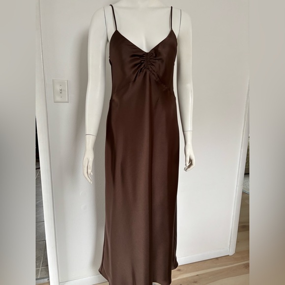 Zara Other - Zara Chocolate Brown Satin Slip Dress with open back
